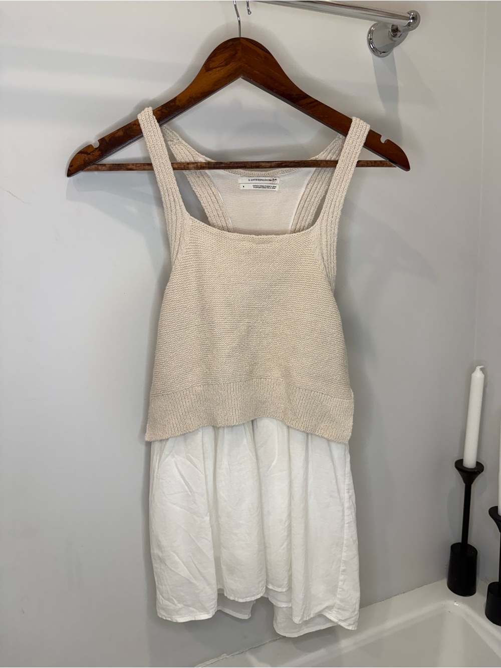 Anthropologie Cream Knit Tank with Layered White Slip